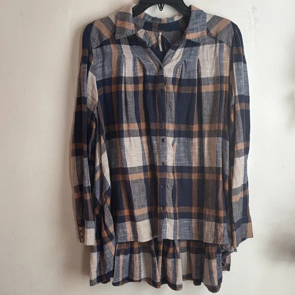 Free People | Peppy Plaid Oversized Button Down Tunic Sz M - Picture 6 of 10